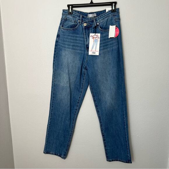 New YMI Asymmetric Straight Leg Blue Jeans Women's size 7/28 - Picture 1 of 4